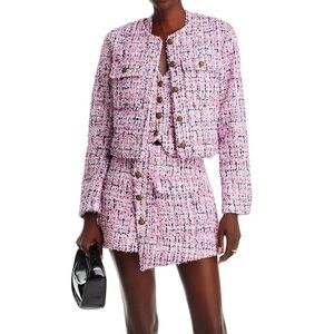 Aqua Pink Tweed Cropped Jacket SZ XL